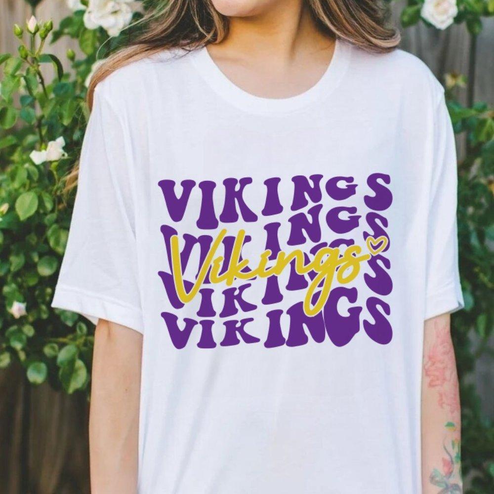 Minnesota Vikings White Tee Shirt, Graphic Design Tee Shirt, Cotton Tee